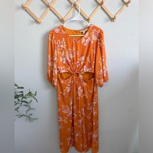 Orange Floral Collective Concepts Dress with Side Cut Outs Size Medium